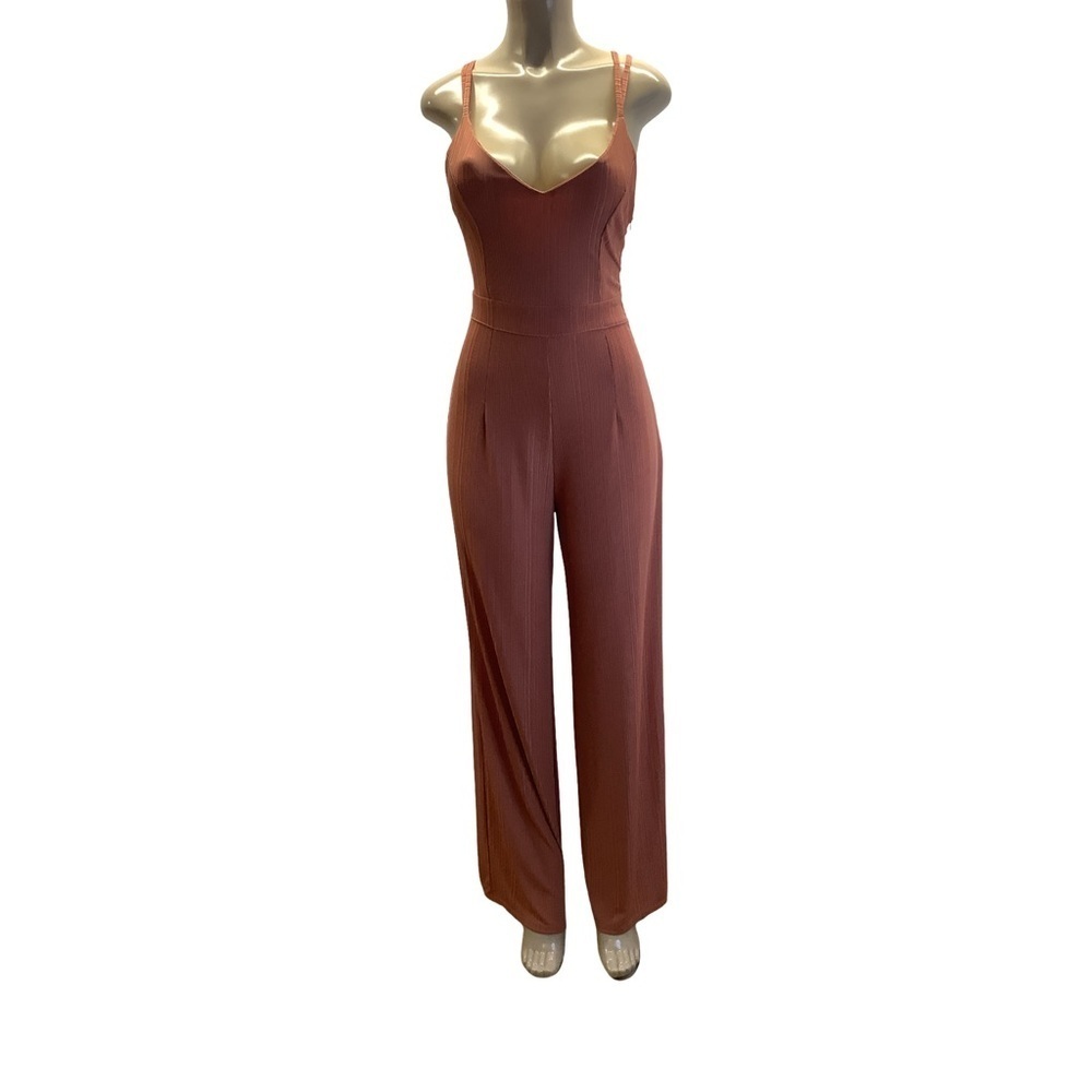 Revamped Size Medium Coral Ribbed One Piece Pantsuit. Preloved
